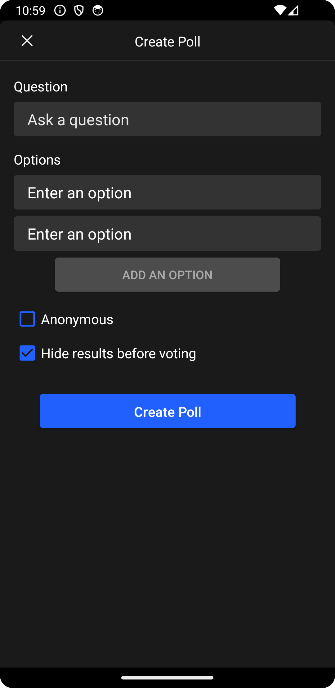 Prebuilt Create Poll Screen
